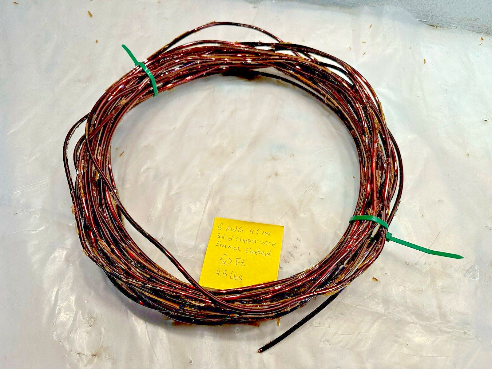 6 gauge ENAMEL COATED SOLID COPPER WIRE 6 AWG 4.1mm 50 FEET ROLL